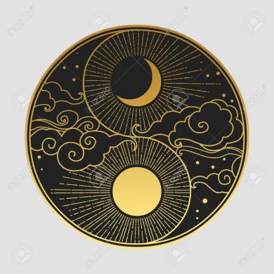 116738841 element de design graphique decoratif dans un style oriental soleil lune nuages etoiles illustration